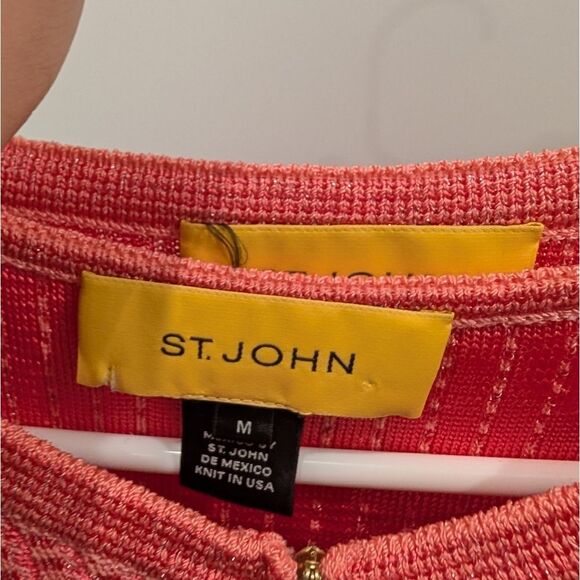 St. John Knits Medium Coral Twin Set Cardigan & Shell Top Luxury Designer Knit - Picture 5 of 7